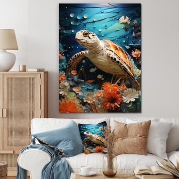 Turtle Coastal Creatures Pointillism - Turtle Canvas Wall Art